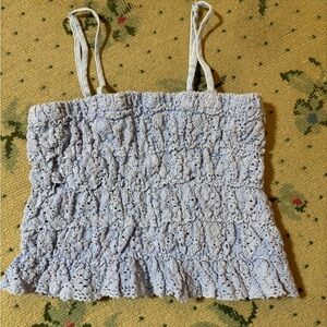 Smocked Lace Camisole Tank Top in Light Blue